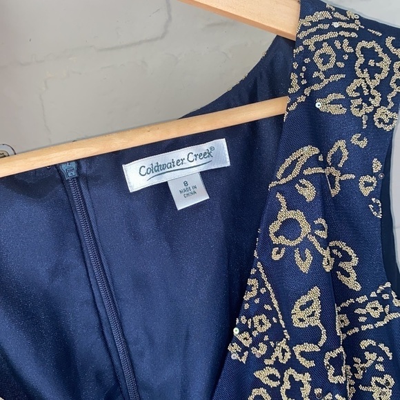 Coldwater Creek dress tulle bead‎ & sequins detail lined size 8 blue & gold - Picture 2 of 7